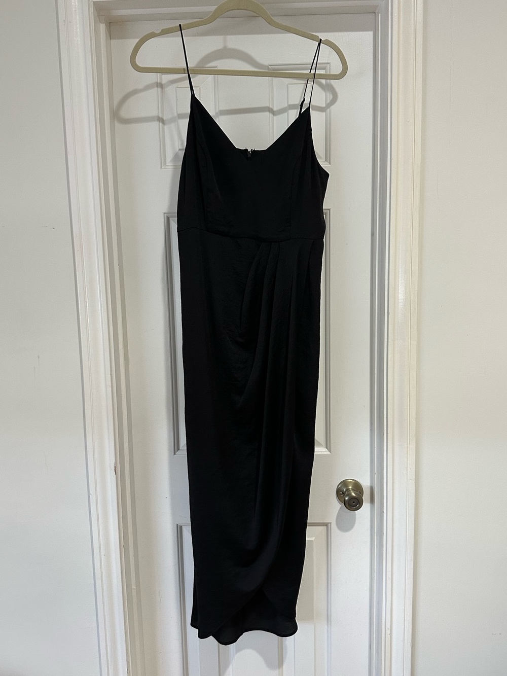 Express Black Midi Slip Dress with Draped Skirt